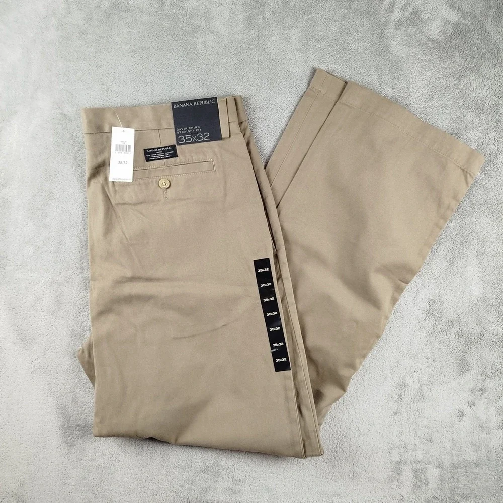 NWT Banana Republic Gavin Chino Pants Mens‎ 35x32 Olive Green Straight Fit